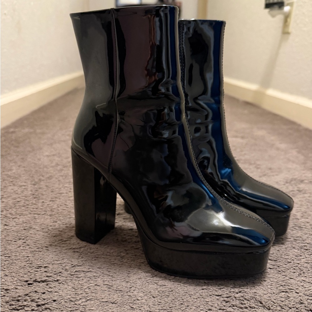 Madden Girl Glossy Black Heeled Boots